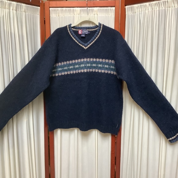 Vintage Chaps RL Blue Wool Sweater Hand Framed Men’s Large - Picture 1 of 7